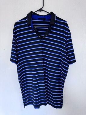 Greyson Performance Fabric Striped Short Sleeve Golf Polo Shirt Blue size XL